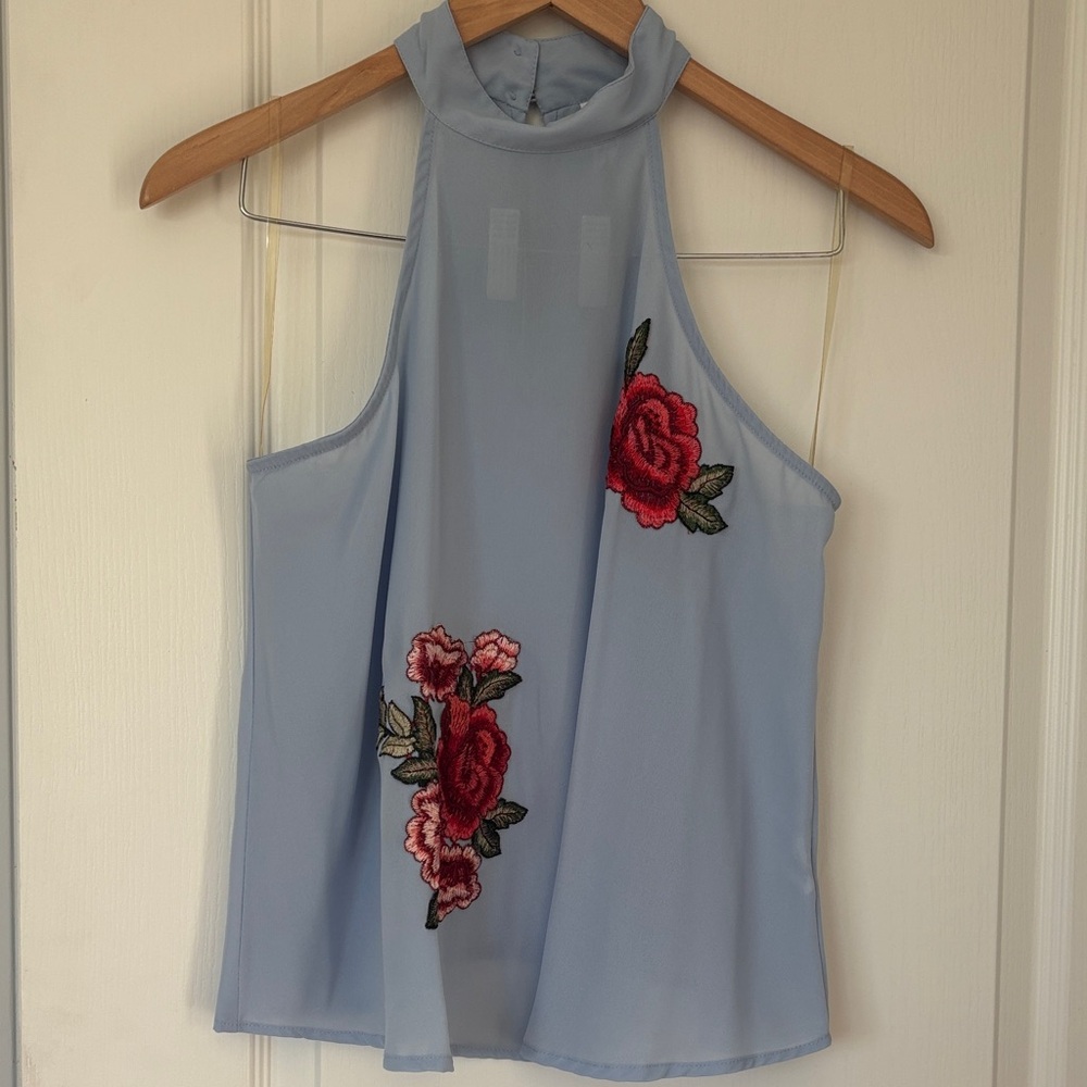 Live 4 Truth Light Blue Floral Embroidered Tank Top